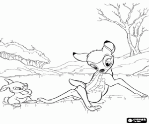 Pintar Bambi i Tambor sobre el llac gelat