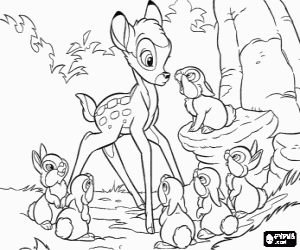 Pintar Bambi parlant amb Tambor i els seus germanets al bosc