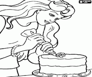 Pintar Barbie adornant un past�s d'aniversari per Ken