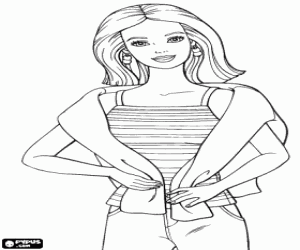 Pintar Barbie guapa amb una samarreta de tirants i un jersei a l'esquena