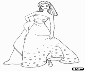 Pintar Barbie molt elegant amb un fant�stic vestit de festa