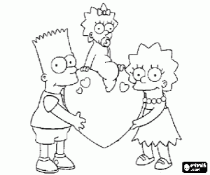 Pintar Bart i Lisa, els germans grans, aixecant a la petita Magie sobre un cor