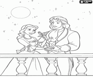 Pintar Bella i la B�stia, ja convertit en Pr�ncep, enamorats sota la lluna i les estrelles