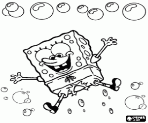 Pintar Bob Esponja feli� saltant entre les bombolles