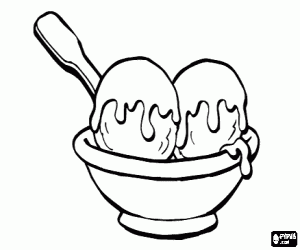 Pintar Bol amb dues boles de gelat amb xocolata desfeta per damunt