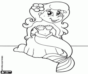 Pintar Bonica sirena amb la seva llarga cabellera adornada amb una flor