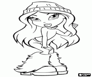 Pintar Bratz a l'hivern amb roba d'abric, gorra de llana, jersei de coll alt i botes peludes