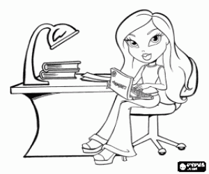 Pintar Bratz estudiant amb els llibres i un ordinador port�til