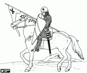 Pintar Caballero amb casc, malla d'acer, escut, espasa i llan�a abanderada
