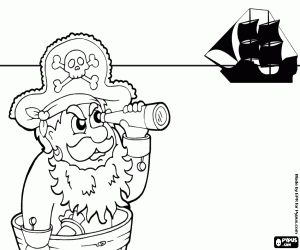 Pintar Capit� del vaixell pirata observant un altre vaixell amb el telescopi