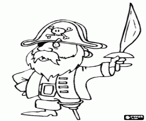 Pintar Capit� pirata amb la pota de pal i l'ull tapat amb el matxet en alt