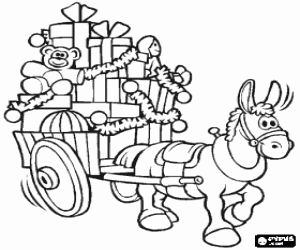 Pintar Carreta carregada de regals de Nadal arrossegat per una mula
