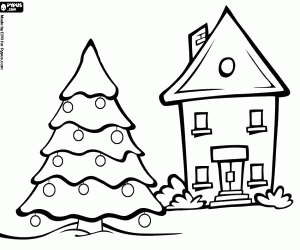 Pintar Casa amb un gran arbre de Nadal adornat al jard�