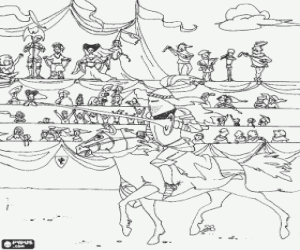 Pintar Cavaller amb la seva llan�a muntat en el seu cavall participant en un torneig amb el p�blic observant