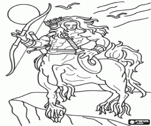 Pintar Centaure armat amb arc, fletxes i espasa - �sser amb el tors i el cap d'hum� i el cos de cavall