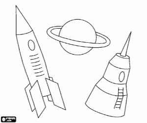 Pintar Coet i c�psula espacial amb el planeta Saturn