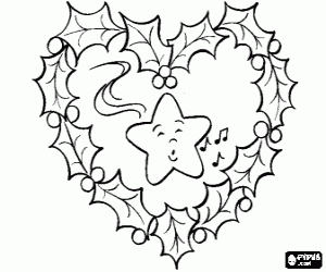 Pintar Corona de Nadal en forma de cor formada per fulles de gr�vol i amb una estrella al centre