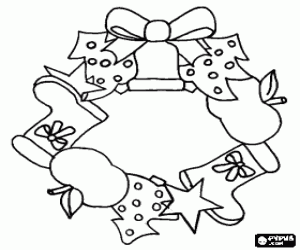 Pintar Corona de Nadal formada per avets guarnits, botes, estrelles, pomes i campana amb lla�