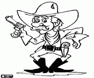 Pintar Cowboy armat amb un rev�lver a la m� i preparat per a l'acci�