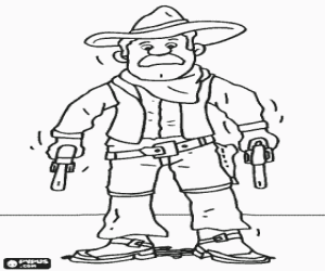 Pintar Cowboy armat o pistoler amb dos rev�lvers preparat per a un duel