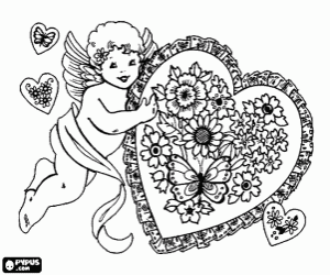 Pintar Cupido amb un cor ple de flors