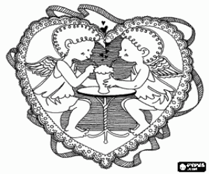 Pintar Cupids enamorats en un cor de Sant Valent�