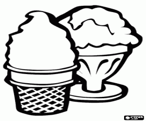 Pintar Dos gelats, l'un en un gotet o vaset i l'altre en copa de vidre