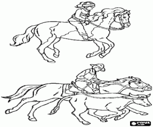 Pintar Dues imatges eq�estres - Jove genet muntant un cavall i cowboy muntant a cavall llan�ant el lla�