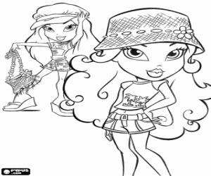 Pintar Dues noies Bratz amb barrets, shorts i samarretes per a l'estiu