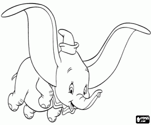 Pintar Dumbo, el petit elefant, volant usant les seves grans orelles com ales