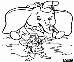 Pintar Dumbo i el seu amic el ratol� Timoteo en l'espectacle del circ amb els seus uniformes de treball