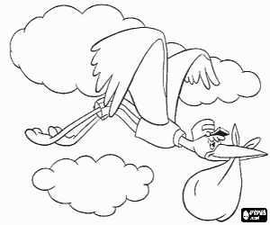 Pintar El Sr Cigonya volant cap al circ per lliurar un beb� elefant a la Sra Jumbo