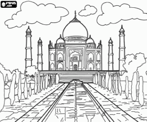 Pintar El Taj Mahal, la famosa vista del mausoleu cobert amb c�pula de marbre blanc, a Agra, �ndia