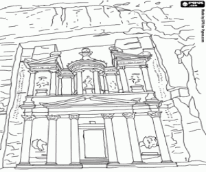 Pintar El Tresor, l'edifici m�s conegut de Petra, important centre arqueol�gic a Jord�nia