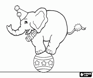 Pintar Elefant ensinistrat disfressat i actuant en un circ caminant sobre una bola