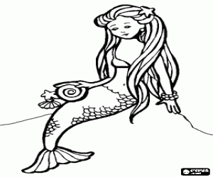 Pintar Elegant sirena asseguda sobre les roques
