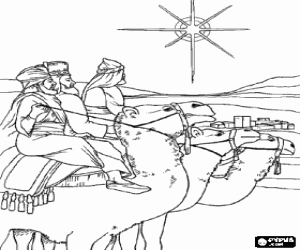 Pintar Els Reis Mags amb els seus camells arribant a Betlem despr�s de seguir l'Estel de Nadal