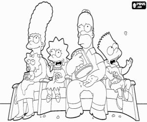 Pintar Els Simpson al sof� mirant la televisi� i menjant crispetes