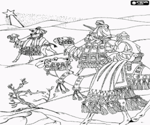 Pintar Els Tres Reis d'Orient en cam� sobre els seus camells guiant-se per l'Estrella de Betlem