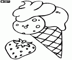 Pintar Gelat de tres sabors amb cucurutxo i una maduixa