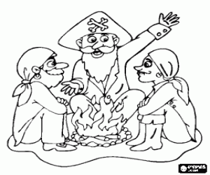 Pintar Grup de pirates es van reunir al voltant d'un foc