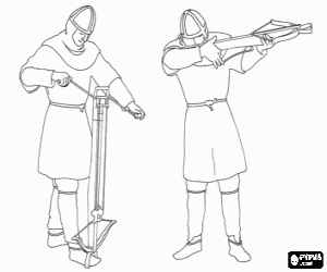 Pintar Guerrers o soldats amb casc carregant i disparant unes ballestes