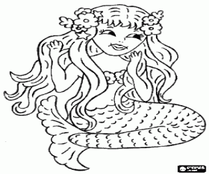 Pintar Hermosa sirena amb flors adornant els cabells