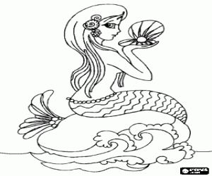 Pintar Hermosa sirena asseguda sobre una roca
