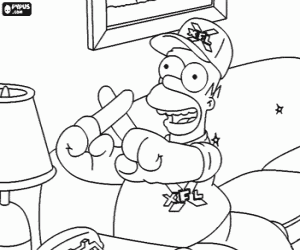 Pintar Homer Simpson al sof� de casa creuant els dits per evitar la mala sort