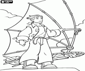 Pintar Jim Hawkins en el seu surf solar explorant el Planeta del Tresor