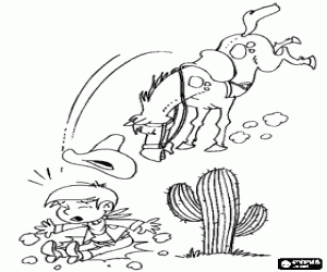 Pintar Jove cowboy a terra despr�s de ser llan�at de la sella pel seu cavall