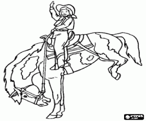 Pintar Jove genet cowboy muntant un cavall sobre les potes davanteres