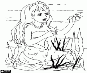 Pintar Jove sirena recollint flors del fons mar�