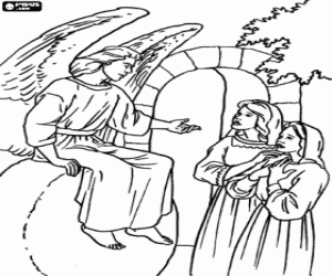 Pintar L'�ngel anunciant la resurrecci� de Jes�s a Maria Magdalena i Maria assegut sobre la pedra del sepulcre